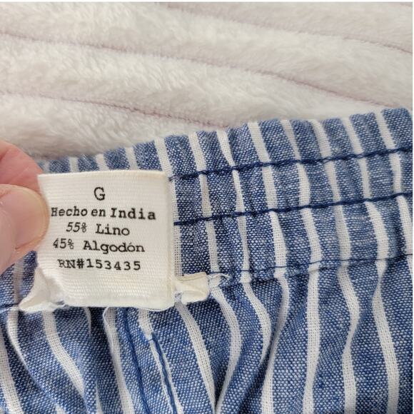 Beach Lunch Lounge Striped Linen Cotton Pants Tie Waist Coastal Cottagecore L - Picture 10 of 12